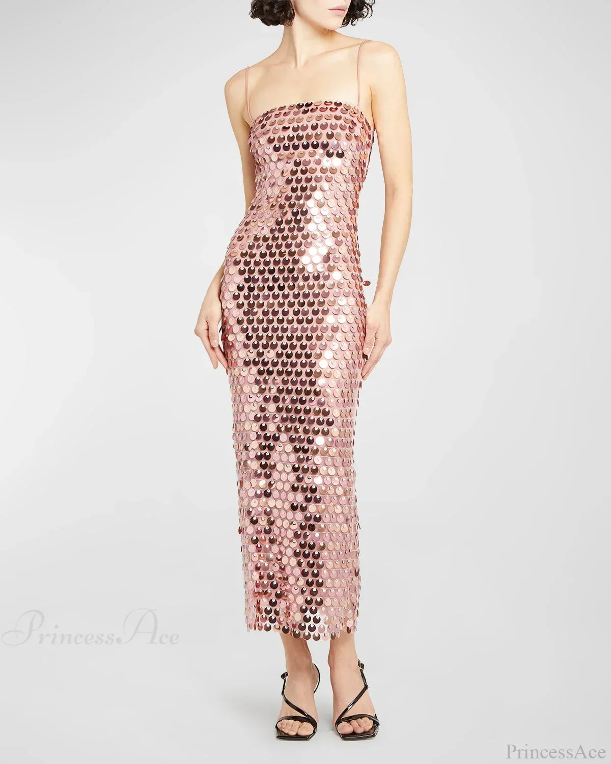 Sparkling Sexy Slim Sequin Dress Spaghetti Strap Sleeveless Sling Christmas Party Pink / S Dresses-L