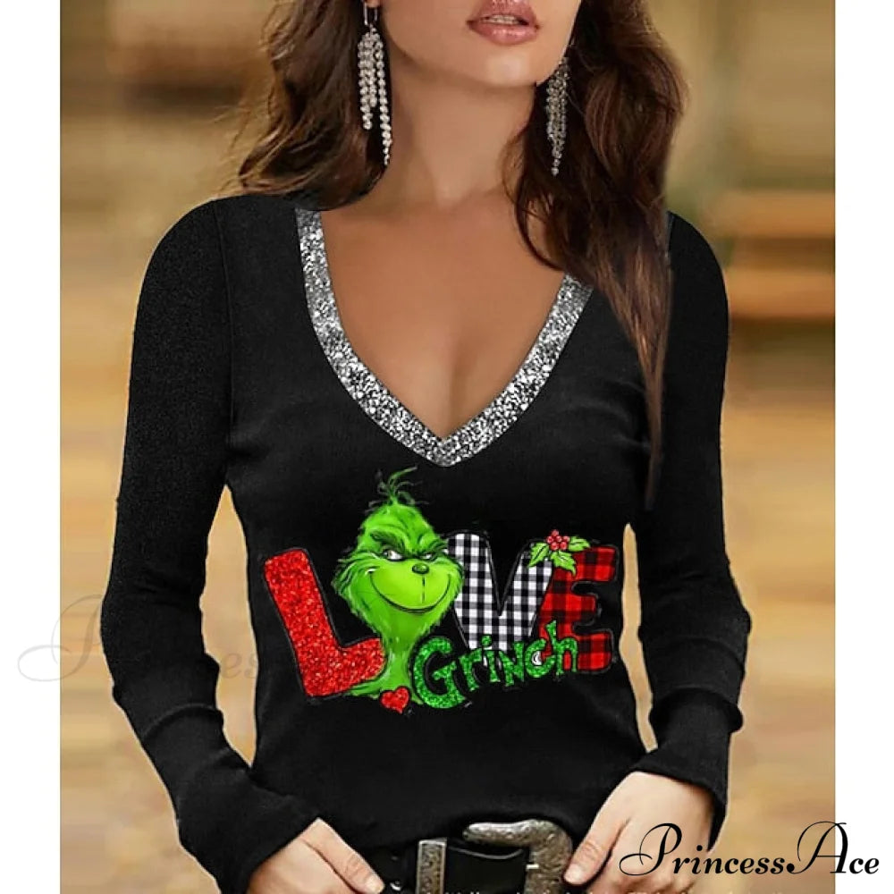 Sparkly 3D Painting Shirt Green Wine / Christmas Regular T Weekend Design V Fuchsia Tee Women’s