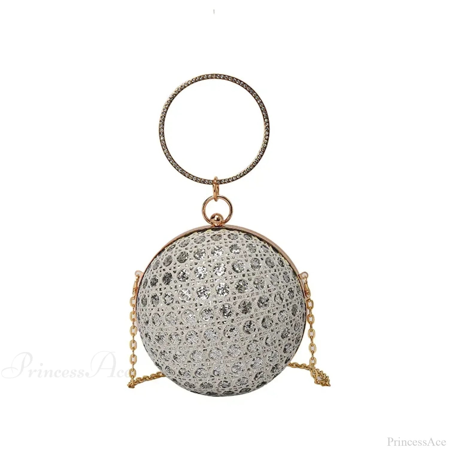 Sparkly Round Shiny Diamond Evening Shoulder Clutch Bag Silver clutchbag-250126
