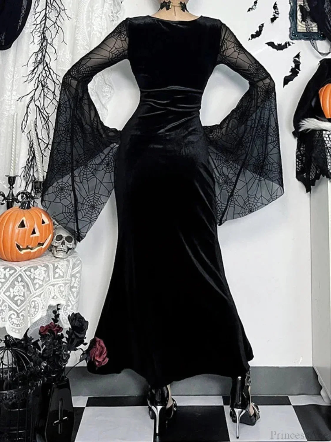 Spider Web Mesh Corset Long Dress