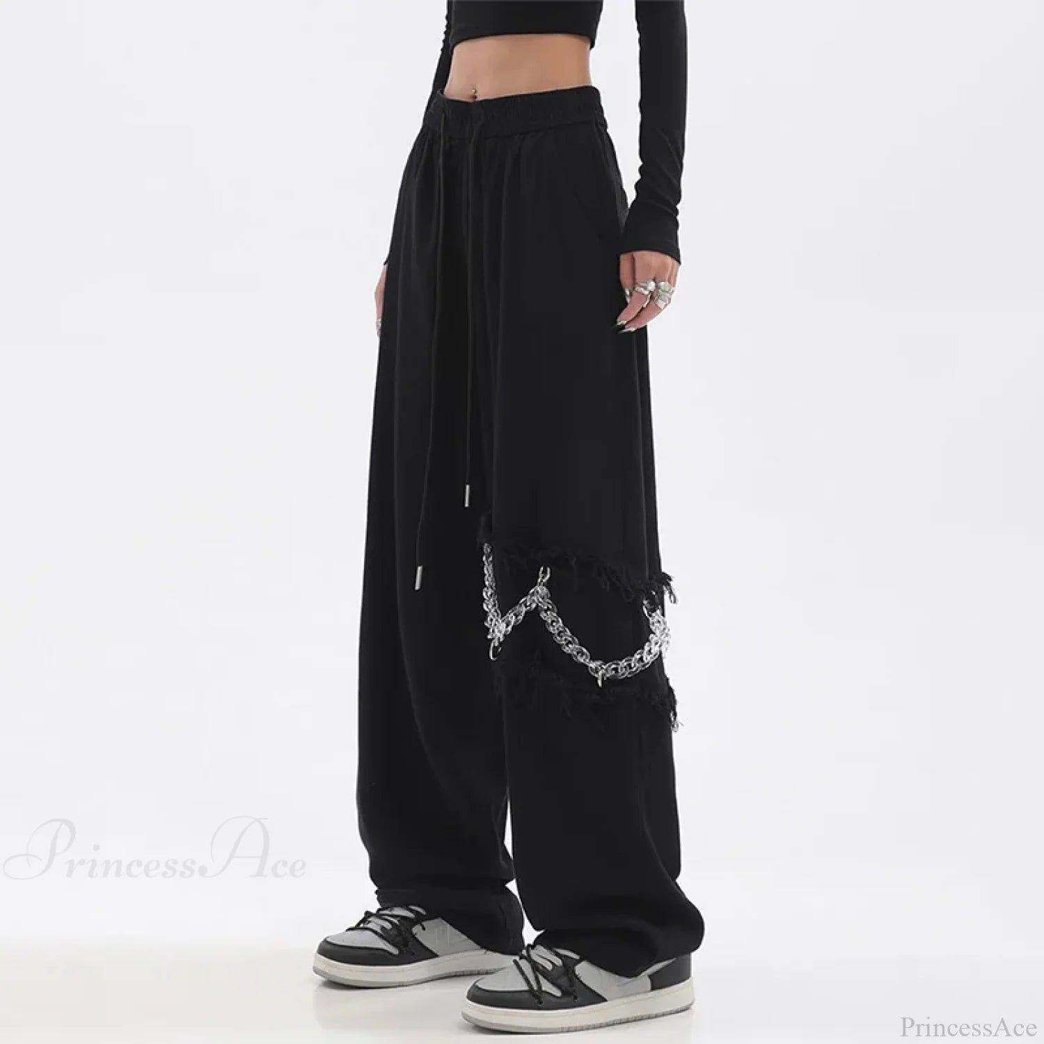 Spliced Chain Elastic Waist Pants