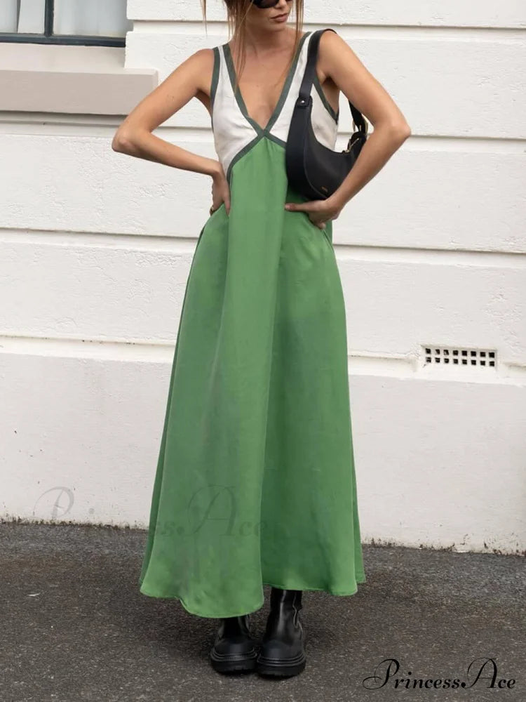 Splicing Chic V-Neck Charming Contrasting Color Dress Dresses