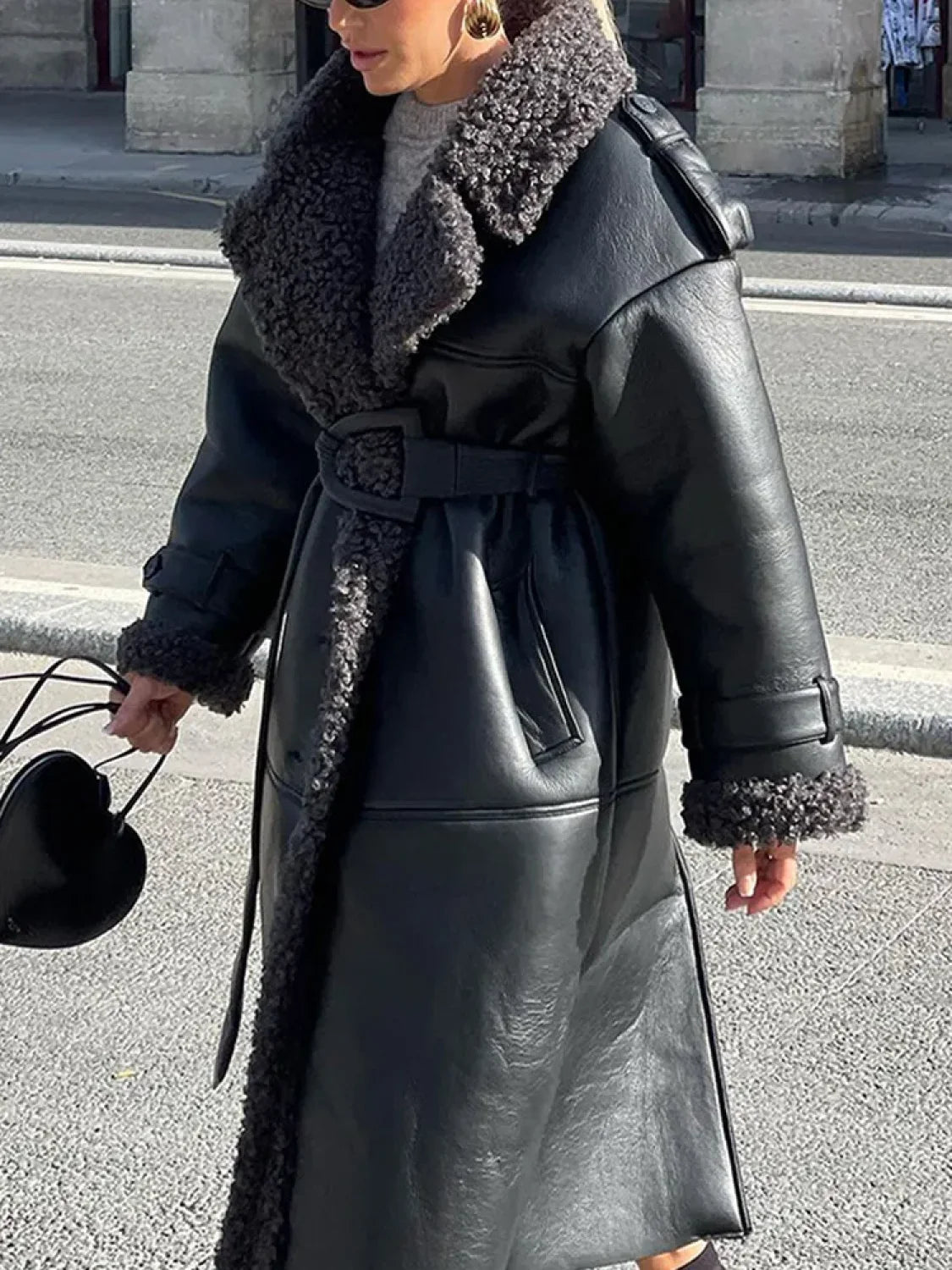 Splicing Thicken Warm Leather Coat