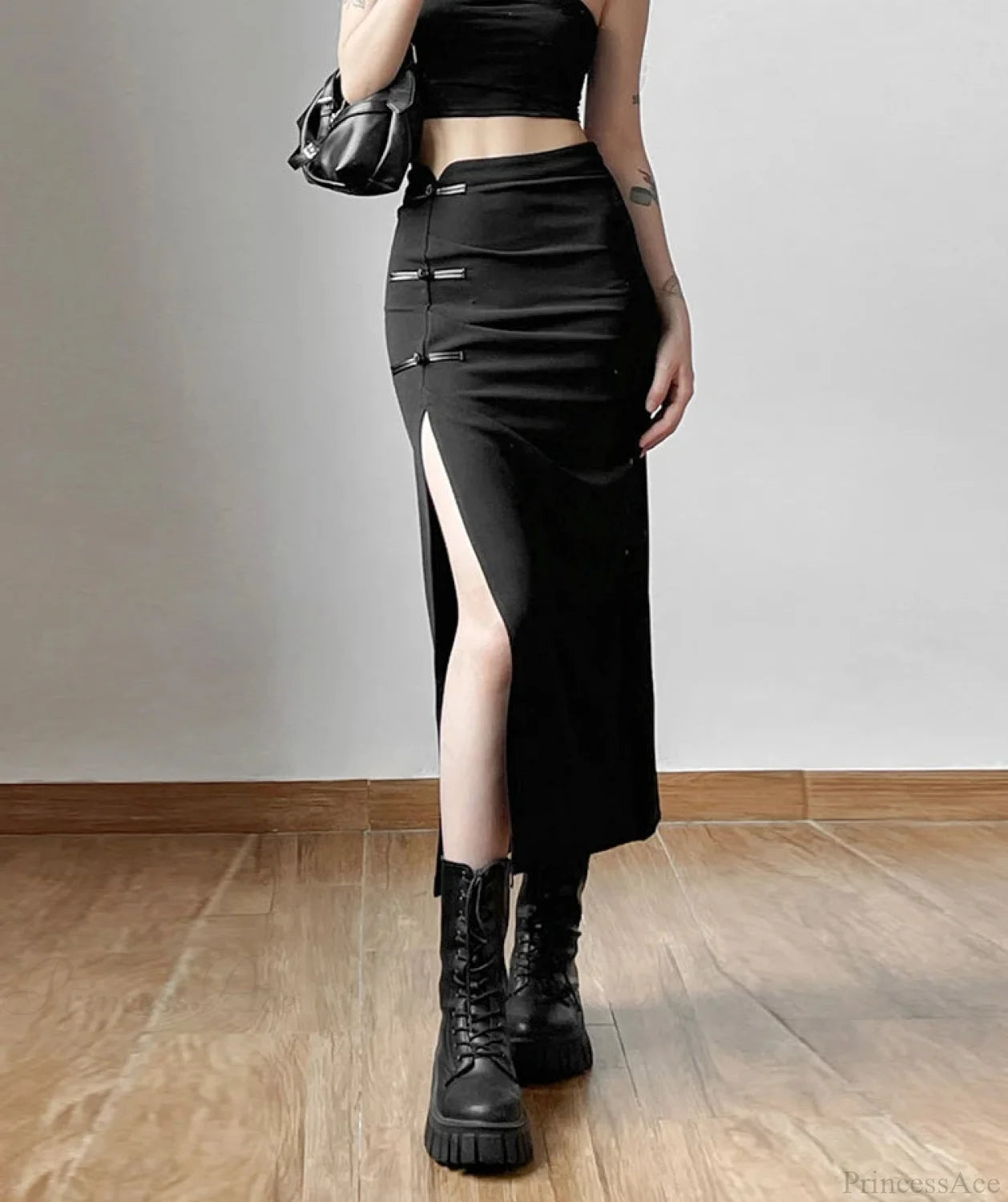 Split Casual All-Match Black Skirt