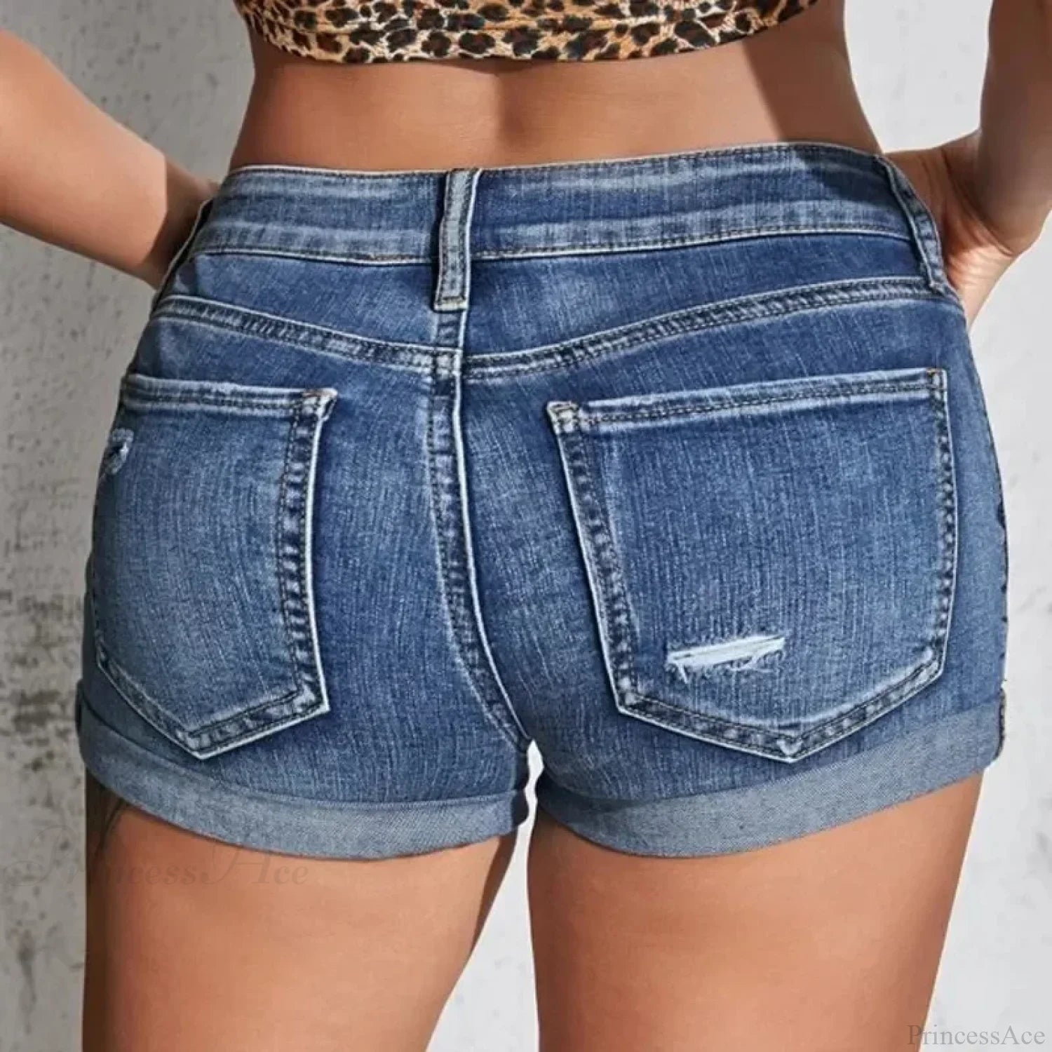 Split Denim Curled Cuff Short short-250223