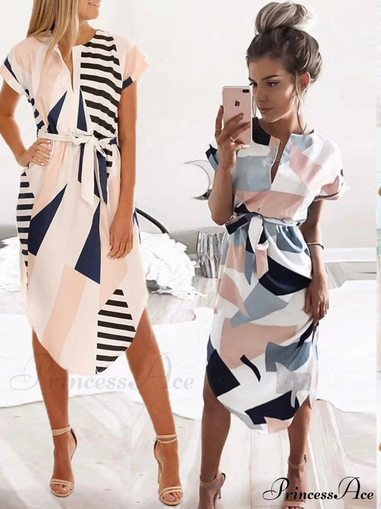 Split Women Party Flowered Midi Ruffles Bohemian V-Neck Casual Gown Design Wrap Warm-Season Sexy