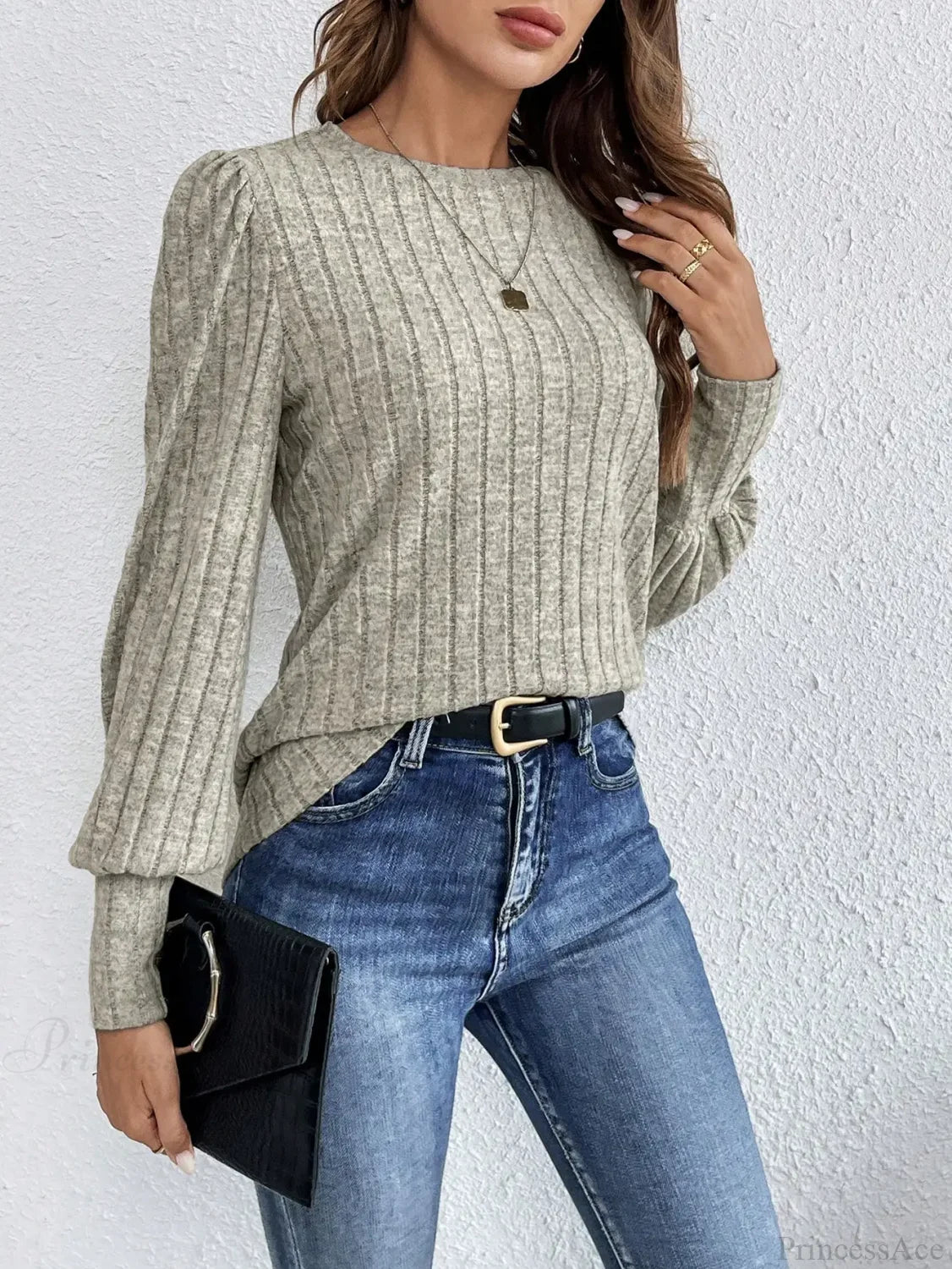Spring Autumn Casual Crewneck Loose Knit T-shirt knittop-250126