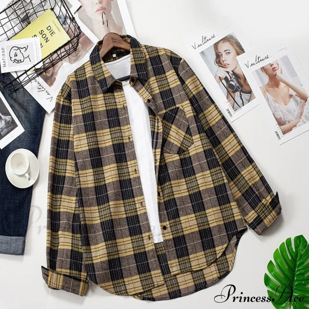 Spring Autumn Checked Blouses Loose Outwear Shirts Arm Long Casual Womens Tops Plaid News