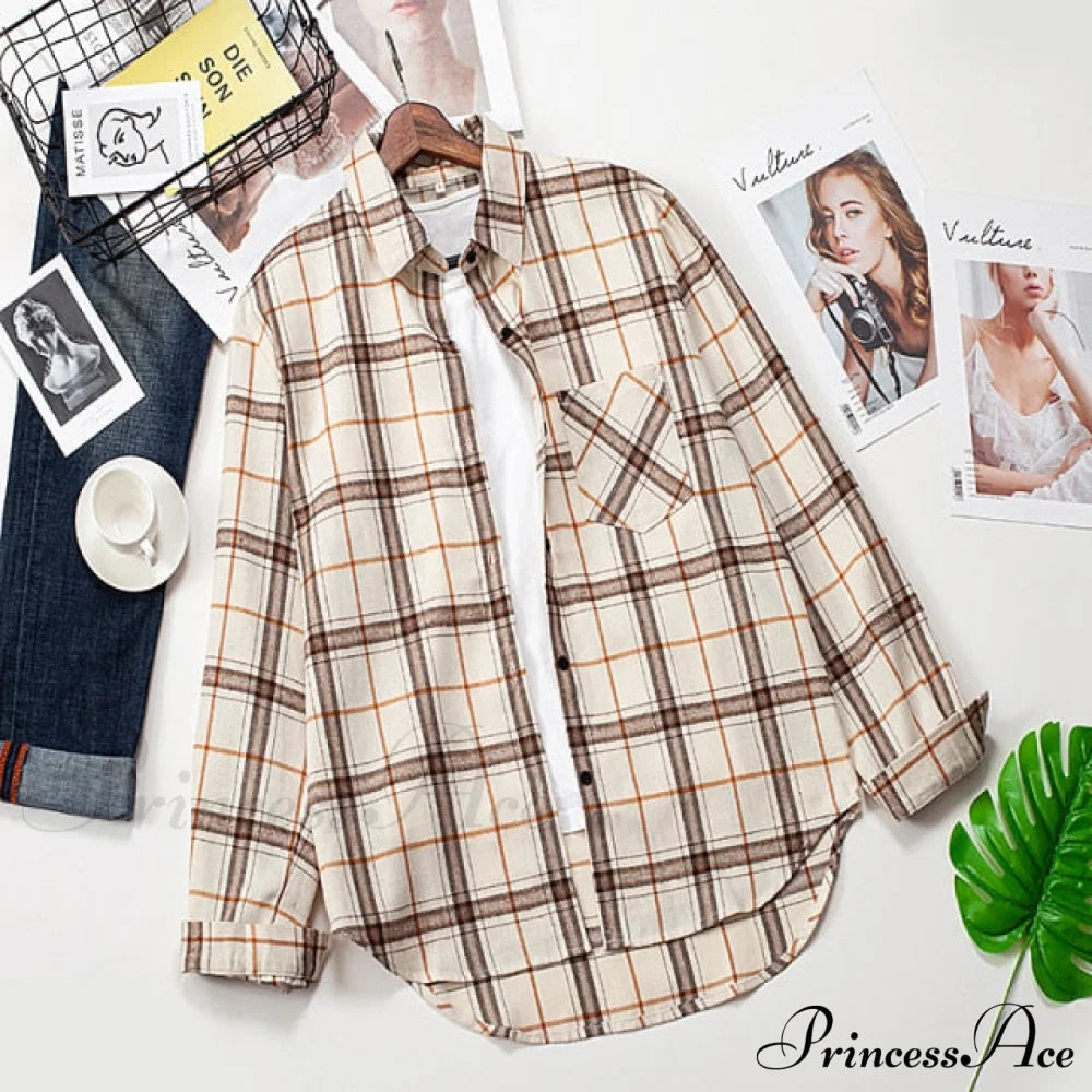 Spring Autumn Checked Blouses Loose Outwear Shirts Arm Long Casual Womens Tops Plaid News