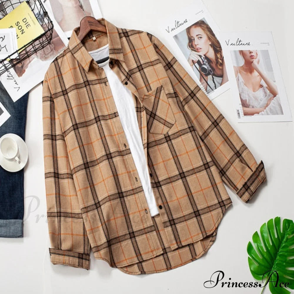 Spring Autumn Checked Blouses Loose Outwear Shirts Arm Long Casual Womens Tops Plaid News
