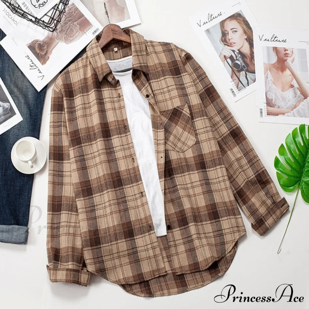 Spring Autumn Checked Blouses Loose Outwear Shirts Arm Long Casual Womens Tops Plaid News