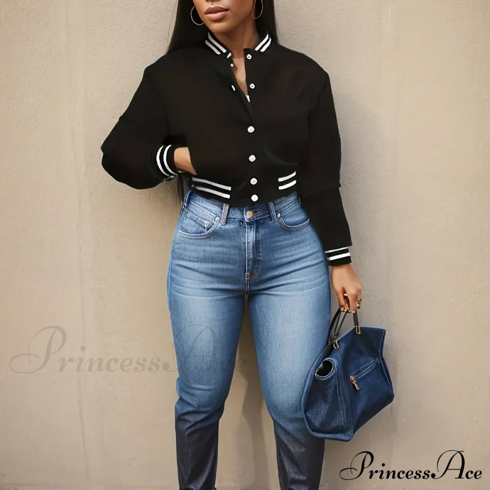 Spring Autumn European Pure Color Single-Breasted Baseball Stylish Coat Coats-L