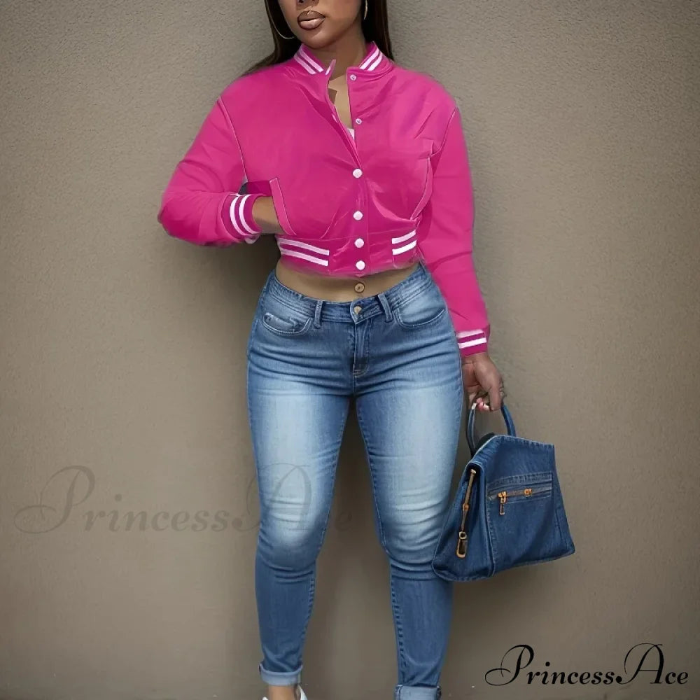 Spring Autumn European Pure Color Single-Breasted Baseball Stylish Coat Coats-L