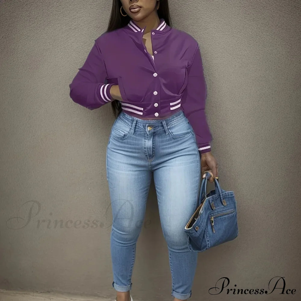 Spring Autumn European Pure Color Single-Breasted Baseball Stylish Coat Coats-L