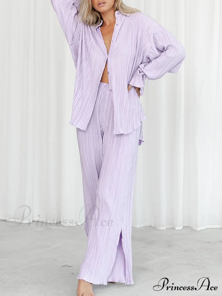 Spring Black Casual Color Blouse Sets Arm Light Fashion White - Daily Pants Regular Solid Long Fit