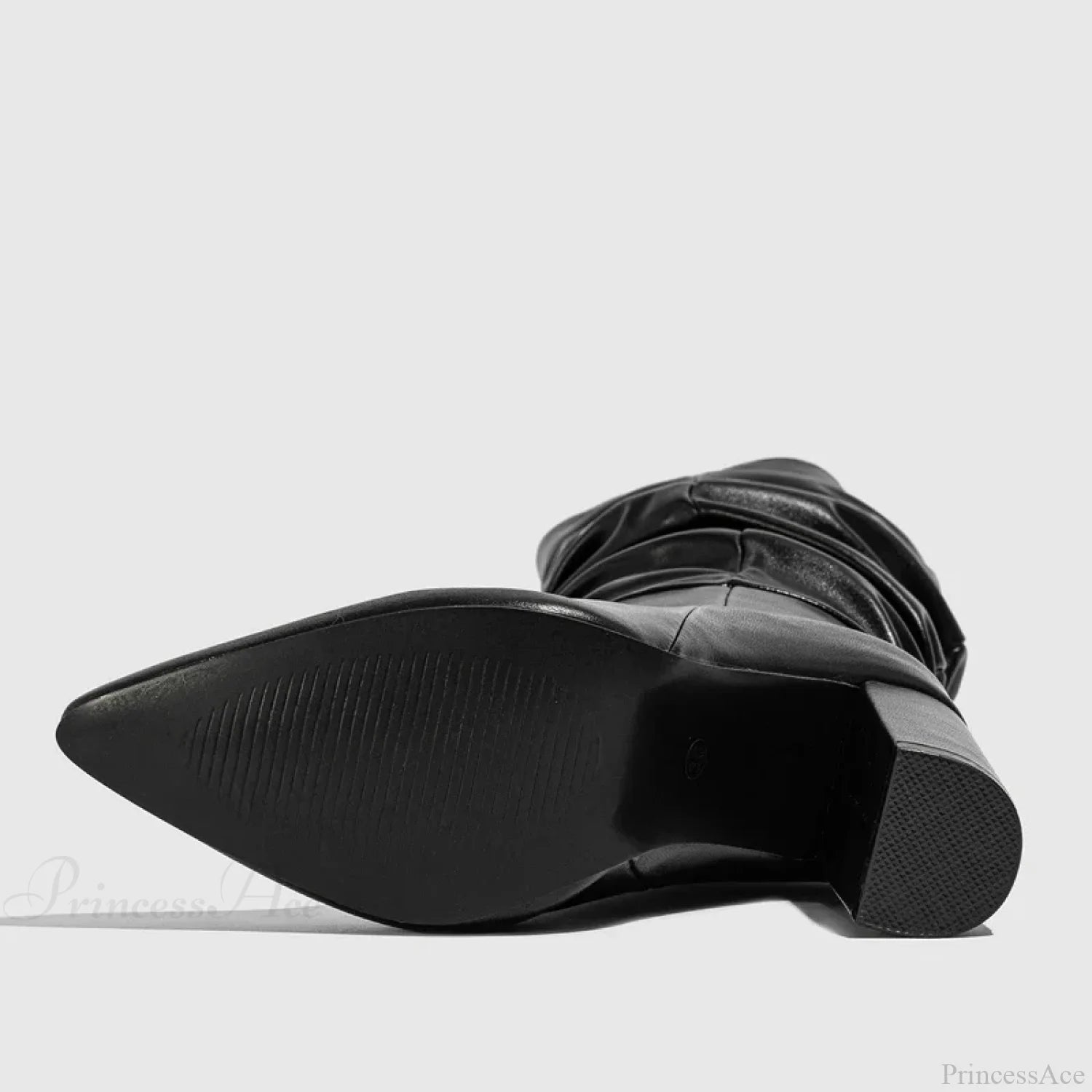 Spring Fashion Pleated Chunky High Heel Sexy Slip-on Pointed Toe Knee High Boot