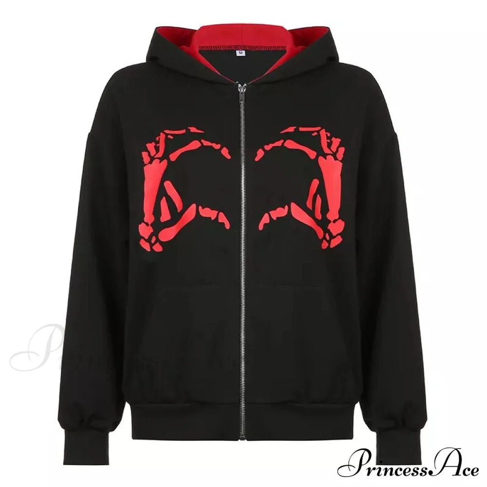Spring Hoodie Hop Zipper Y2K Oversized Women’s Gray Embroidery Letter Streetwear Punk Hip
