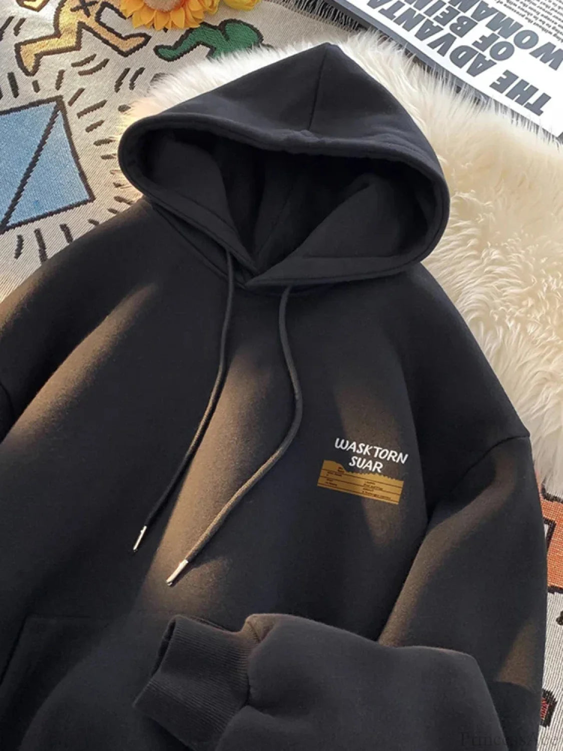 Spring Letter Graphic Streetwear Hoodie Black / M(40-50KG)