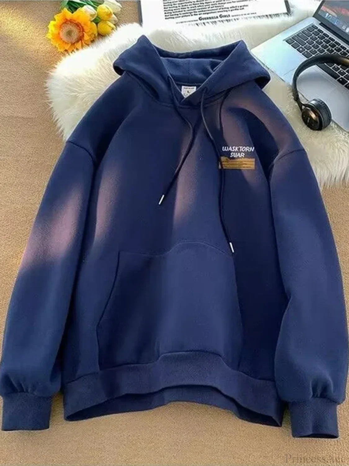 Spring Letter Graphic Streetwear Hoodie Navy Blue / M(40-50KG)