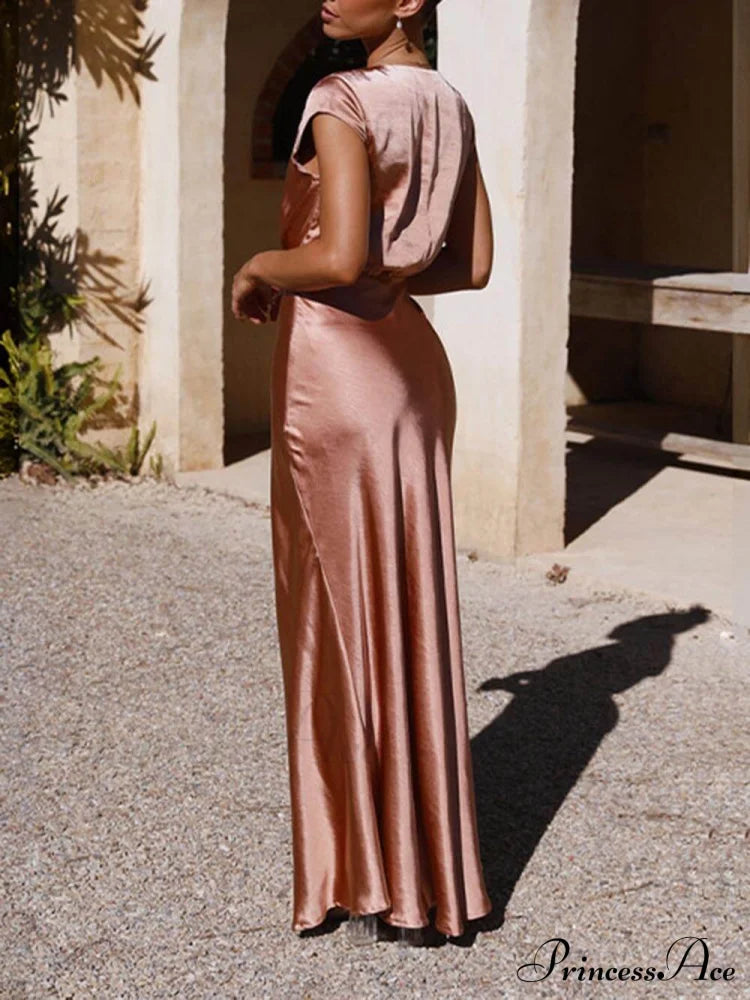 Spring/Summer Satin Solid Color Graceful V-Neck Fishtail Party Dress Dresses