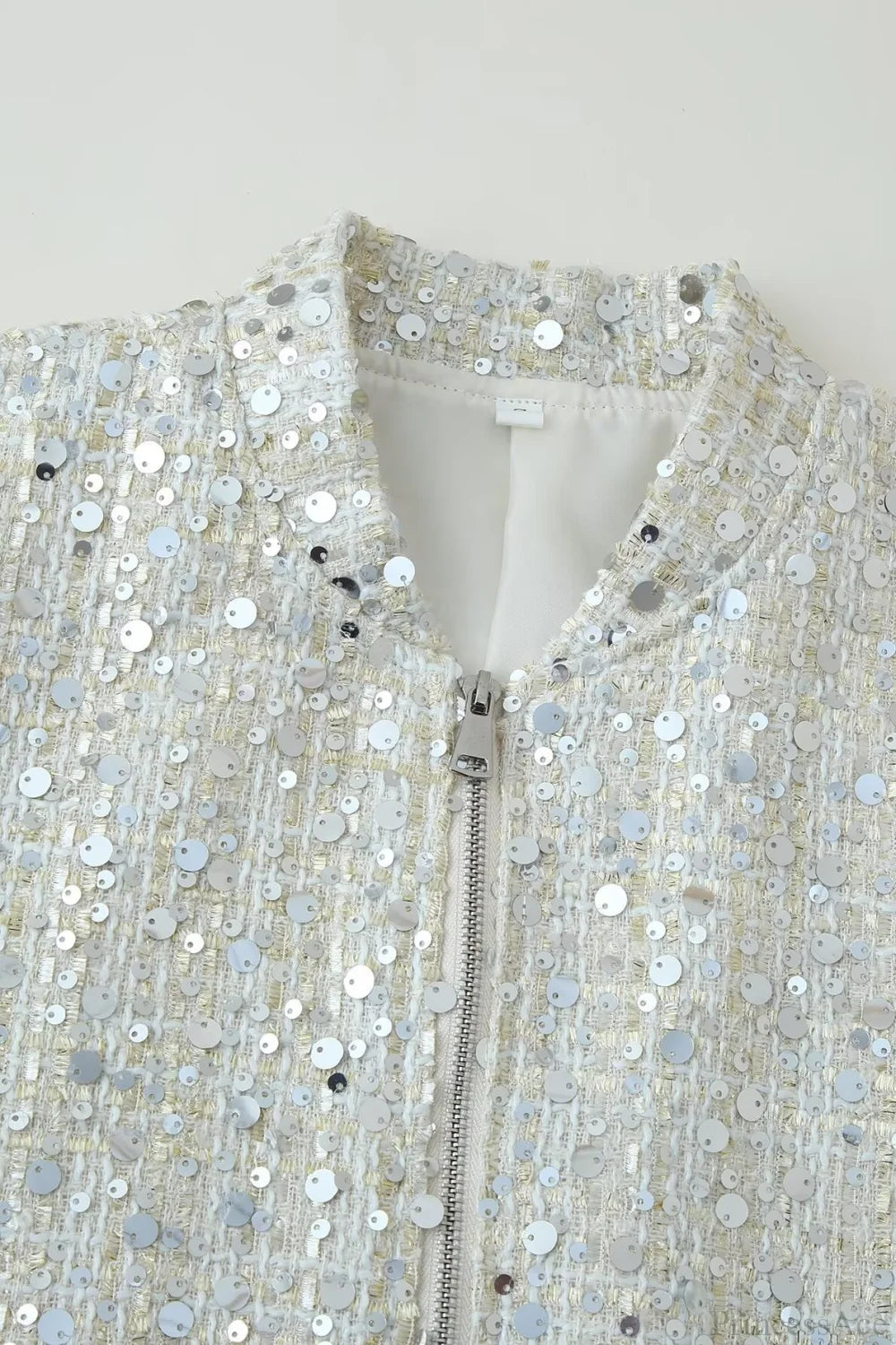 Stand Collar Sequin Long Sleeve Jacket