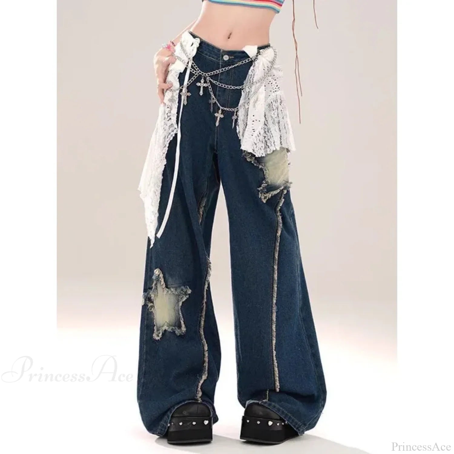 Star Baggy Denim Wide Leg Pants