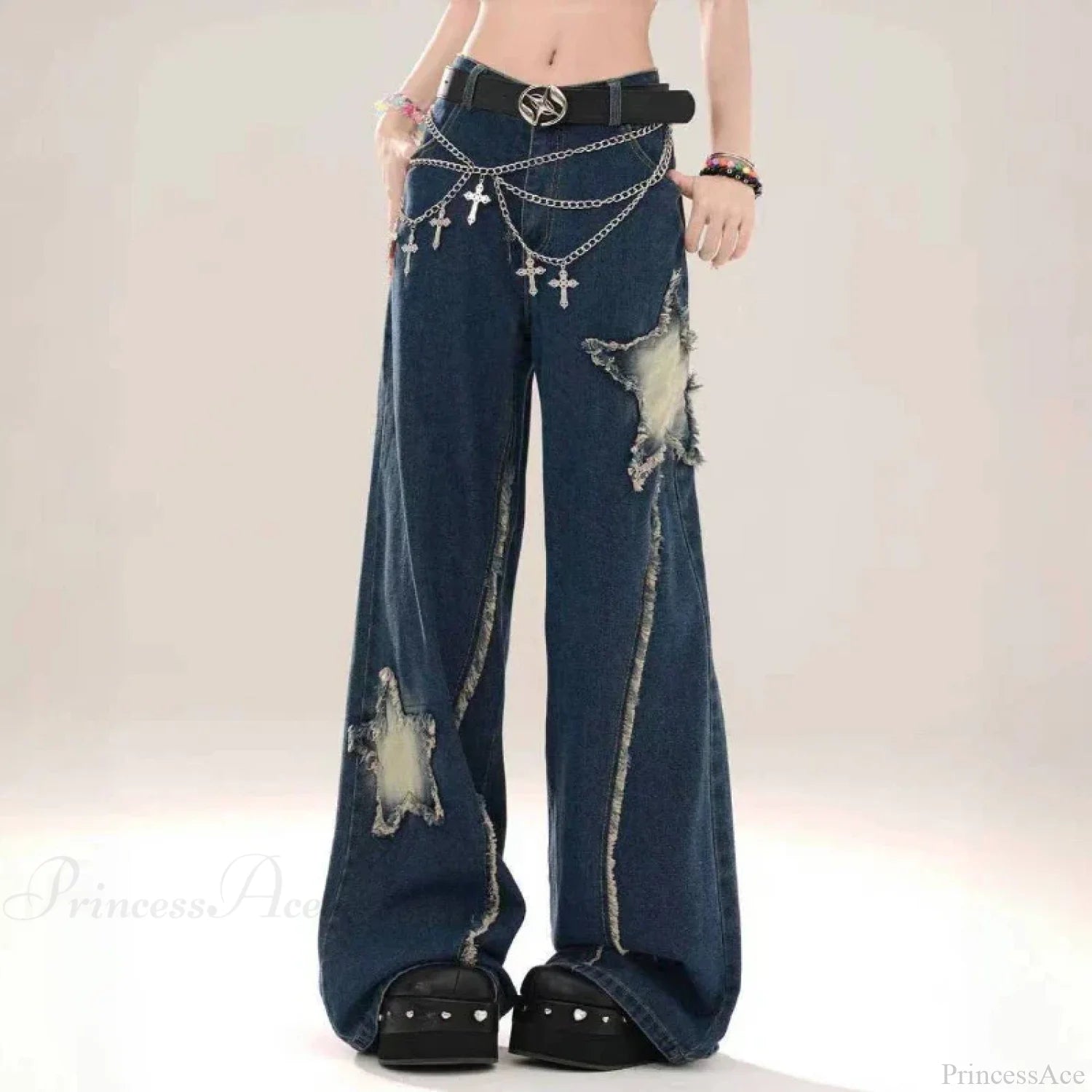 Star Baggy Denim Wide Leg Pants