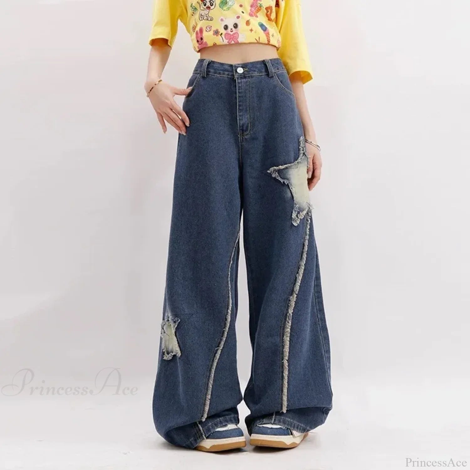 Star Baggy Denim Wide Leg Pants blue / S