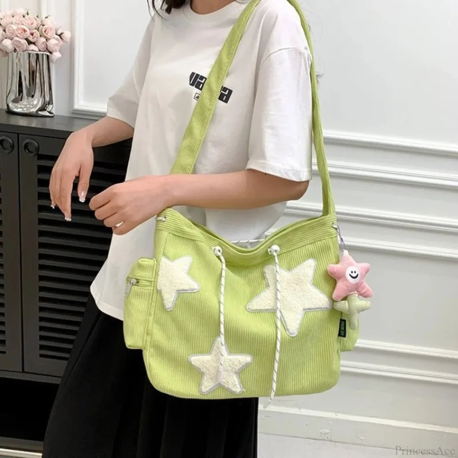 Star Niche Design Corduroy Crossbody green w p crossbody-250126