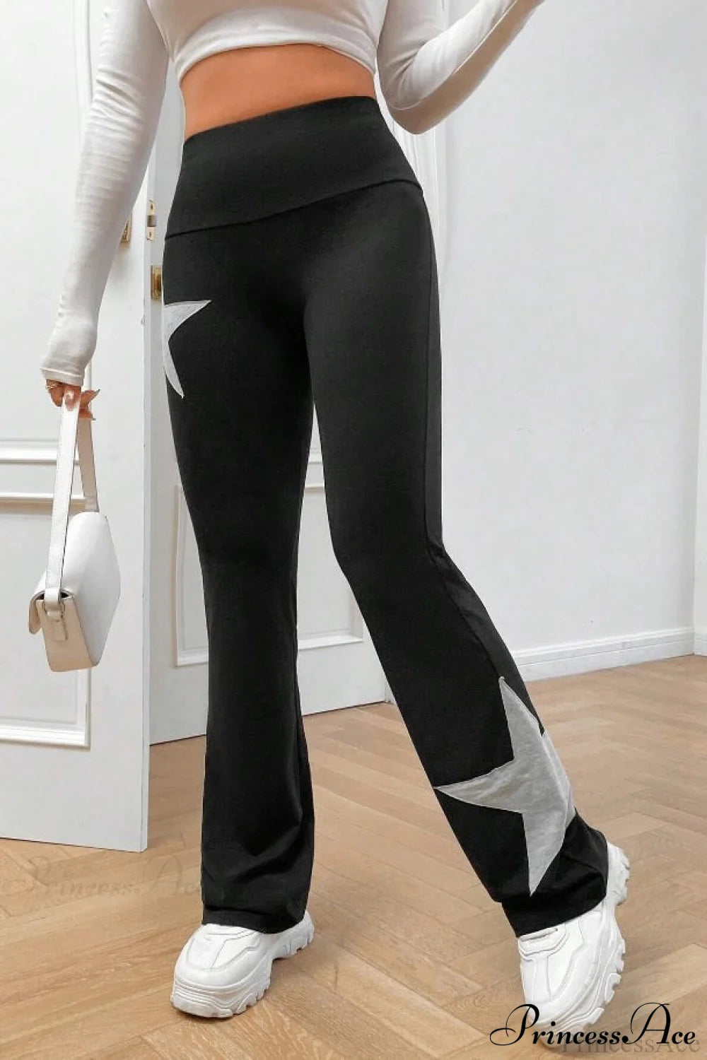 Star Print High Waist Slim Flare Pants