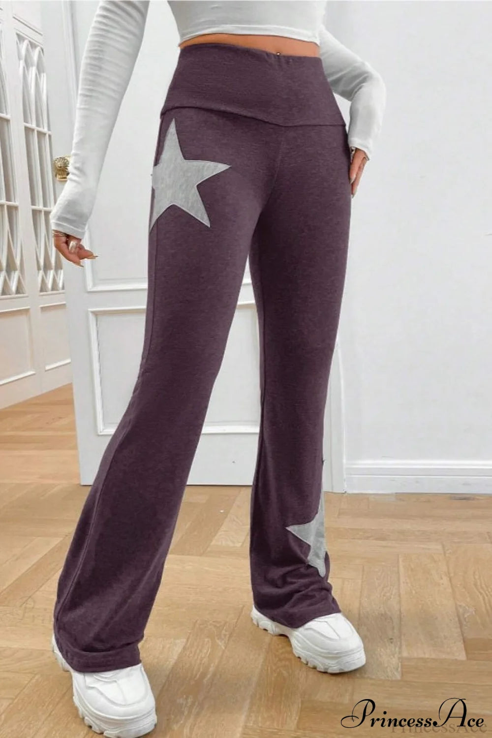 Star Print High Waist Slim Flare Pants