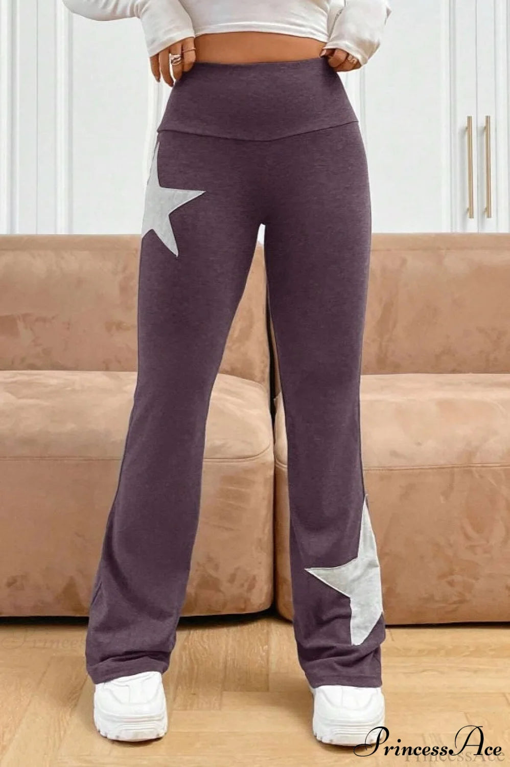 Star Stretchy High Waist Slim-Fit Flared Pants Purple / S