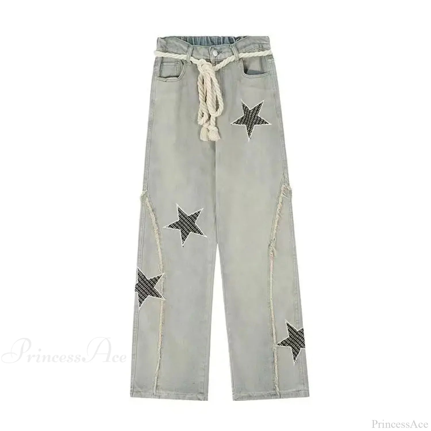 Stars Embroidery High Waist Jeans Pants