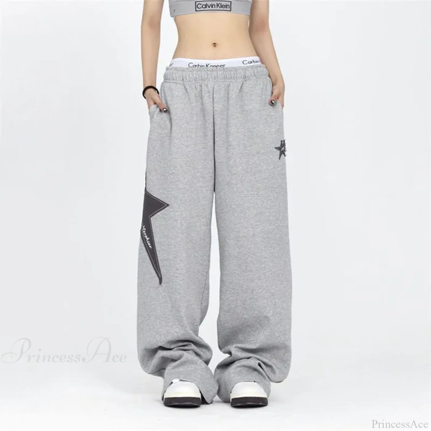 Stars Embroidery Pants Pants GRAY / S (41-52kg)
