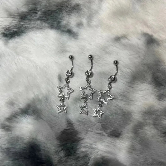 Stellar Crystal Dangle Gothic Belly Ring silver