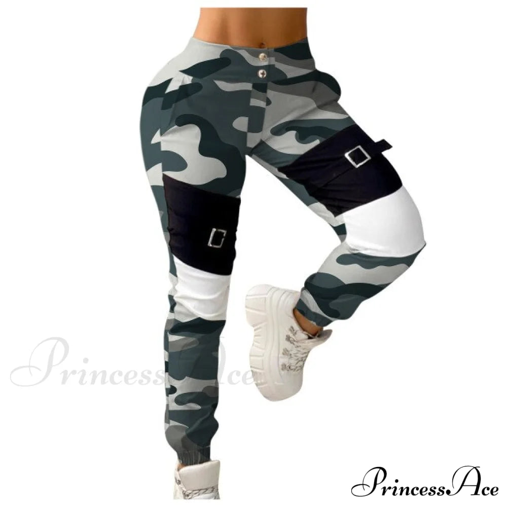 Stitching Camouflage Print Pants Green / S
