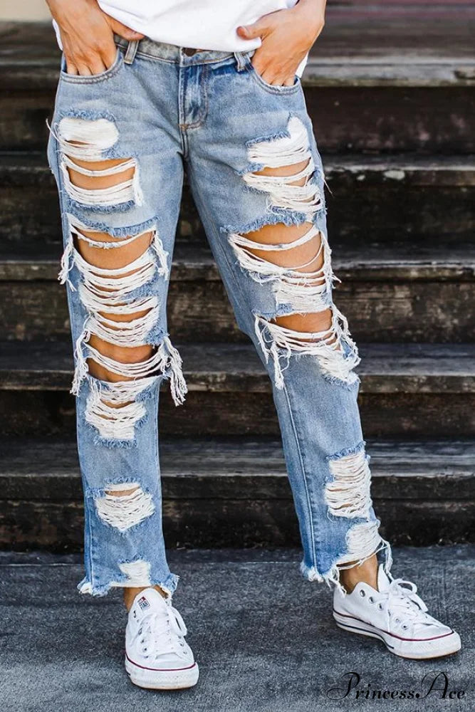 Straight Ripped Jeans Bottoms
