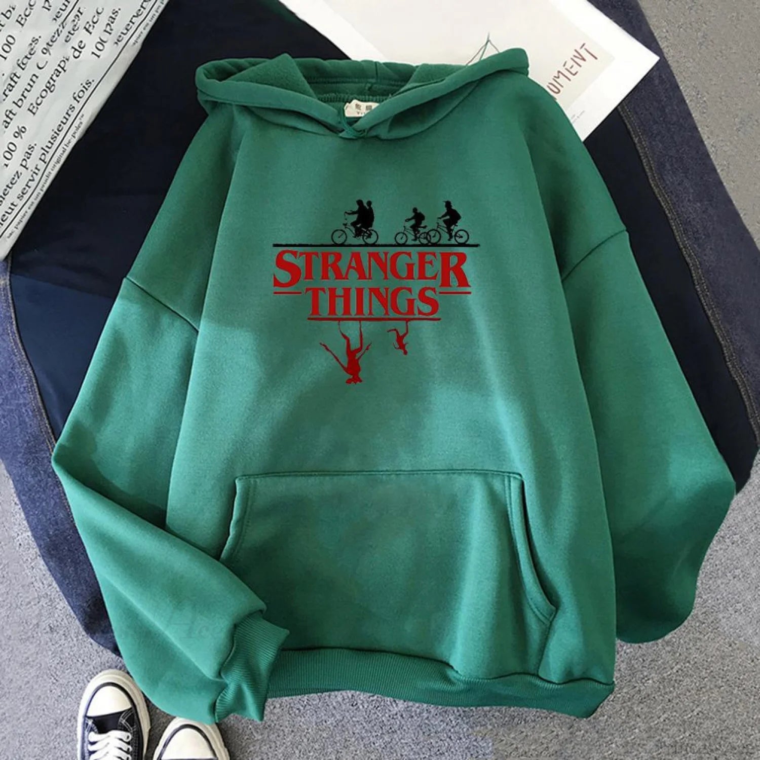 Stranger Things Anime Print Hoodies Dark Green / S Sweatshirts & Hoodies-L