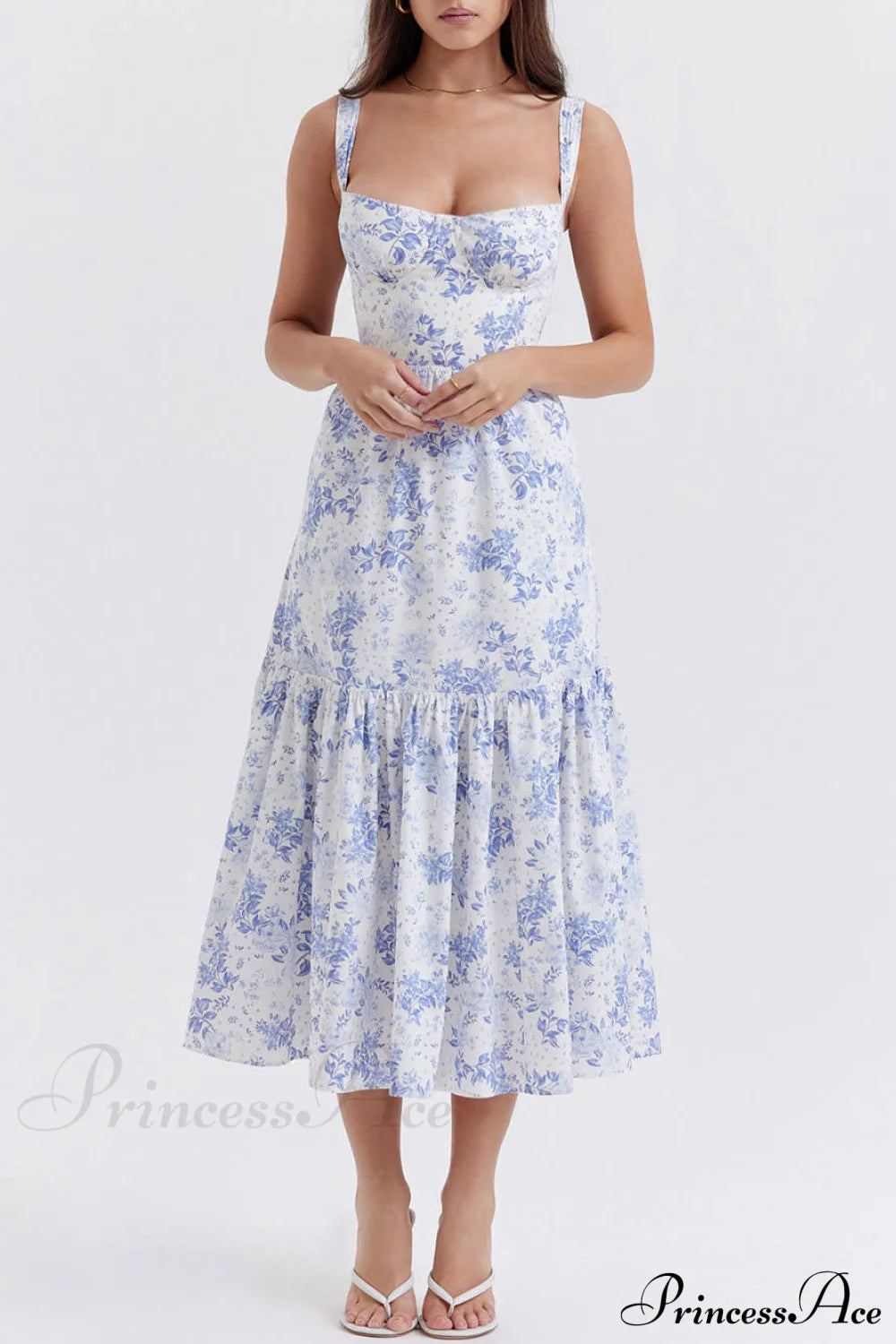 Strap A-Hem Stylish Floral Midi Dress Dresses