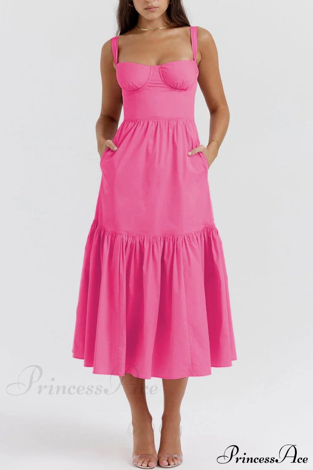 Strap Solid Color Charming A-Hem Midi Dress Dresses