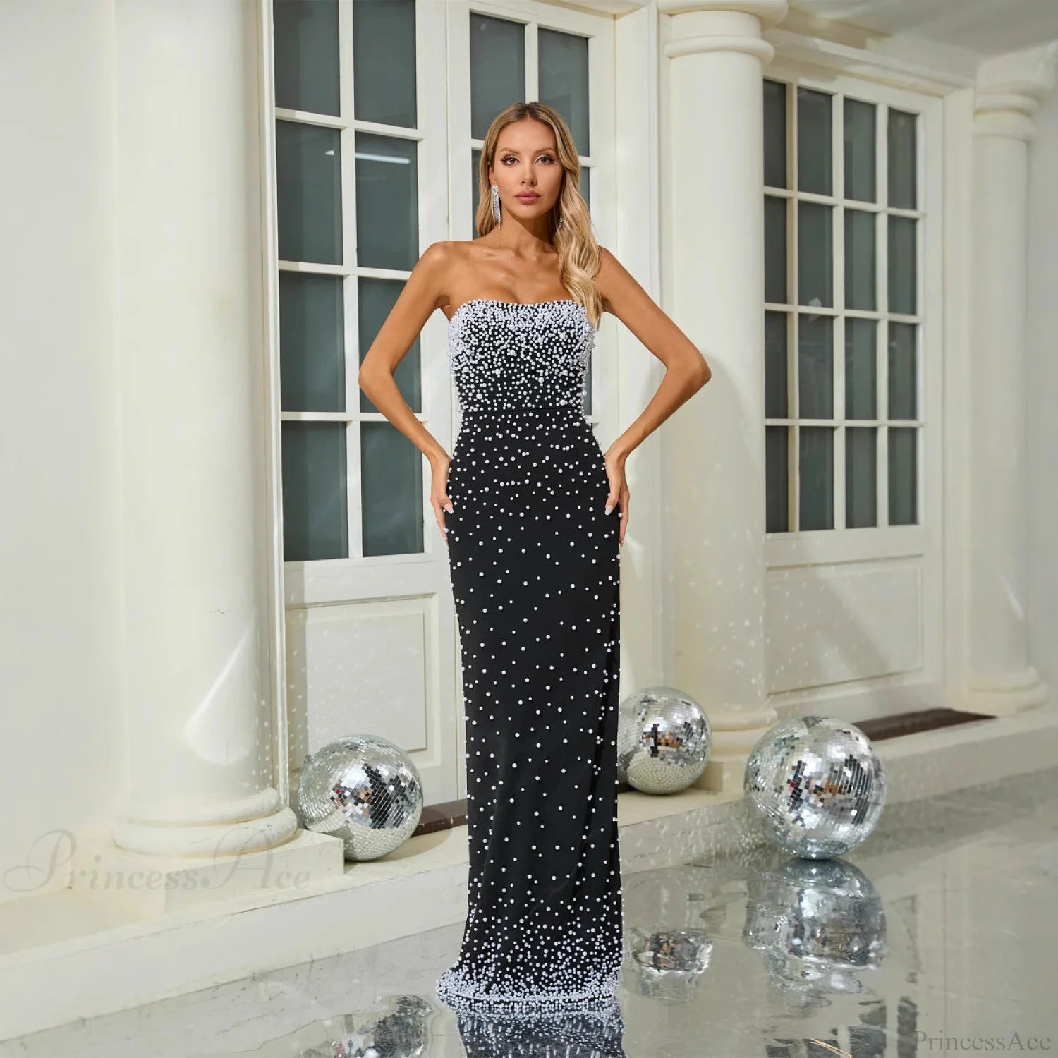Strapless Beaded Slim Fit Floor Length Prom Dress promdress-250223
