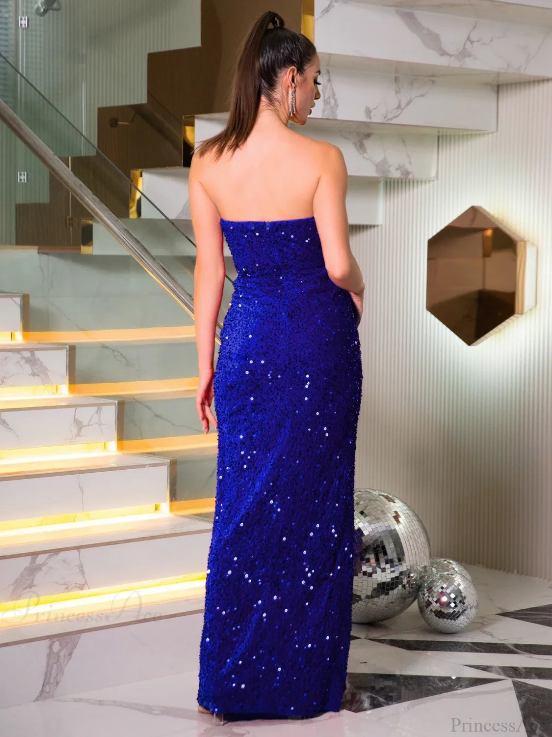 Strapless Fish Bone Slit Party Dress Partydress-241208