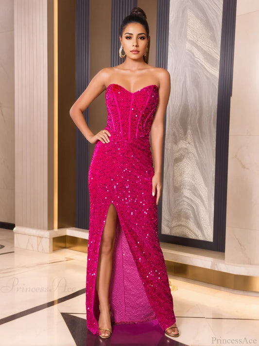 Strapless Fish Bone Slit Party Dress Partydress-241208