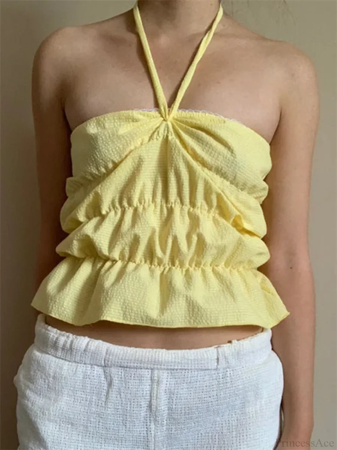 Strapless Plaid Ruched Backless Tube Crop Top croptop-250126