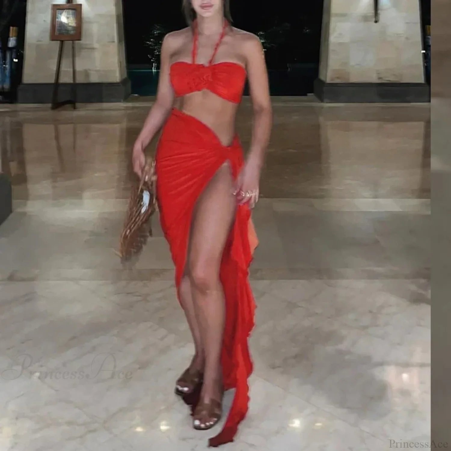 Strapless Pleated Bikini Set