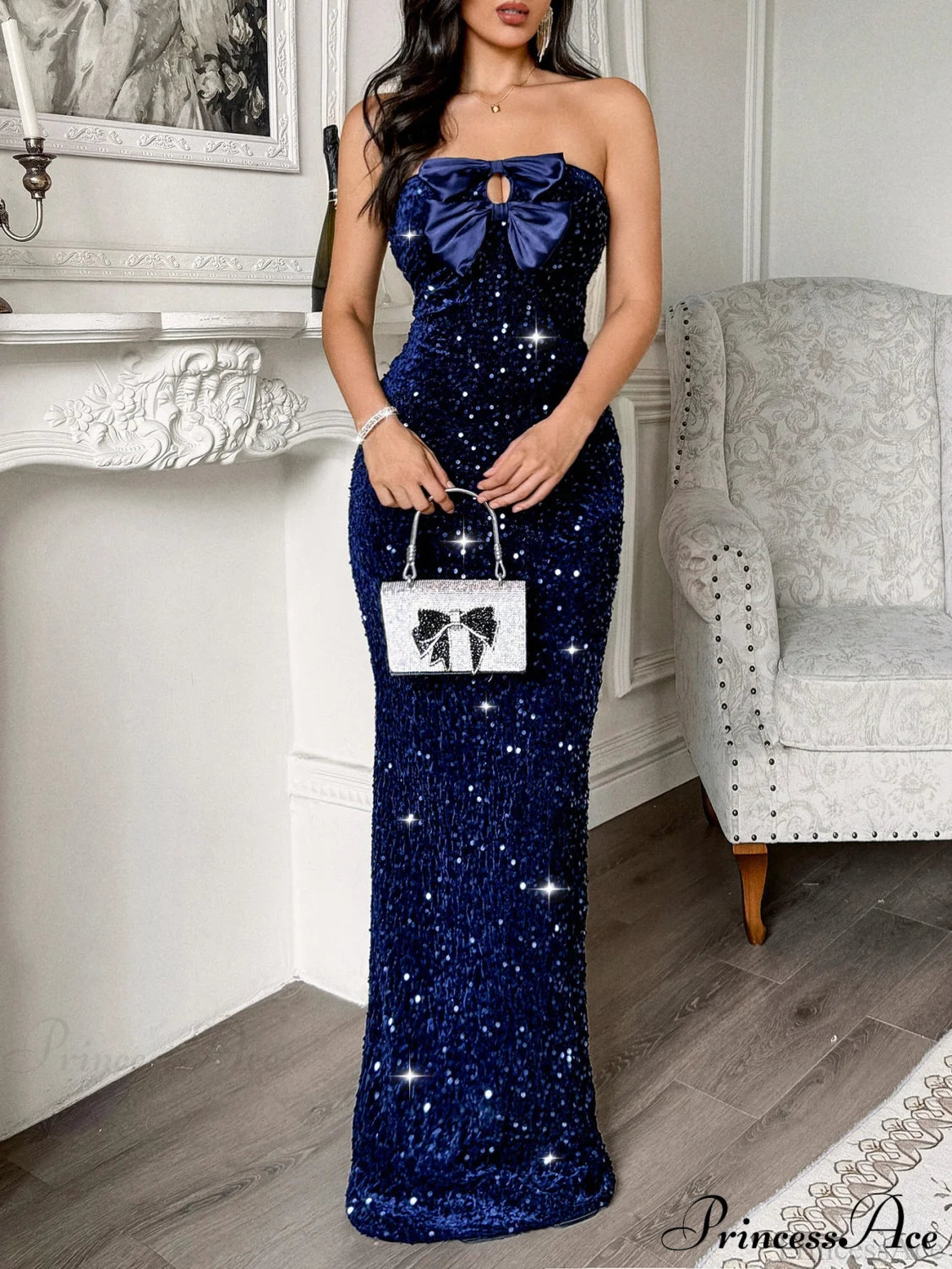 Strapless Sequin Bow Elegant Party Dress