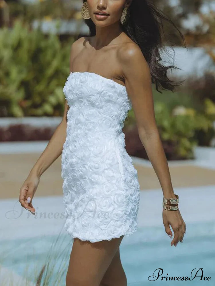 Strapless Sexy Backless Solid Graceful Color Floral Short Dress Dresses
