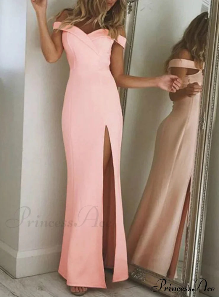 Strapless Solid Spring Girl Maxi Formal Party Dress M / Pink Dresses