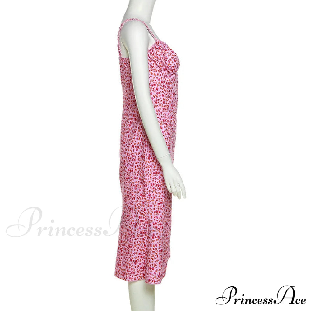 Straps And Design Flowered Warm-Season Long Bodycon Ruched Pink Coastal With Casual Gown Detail