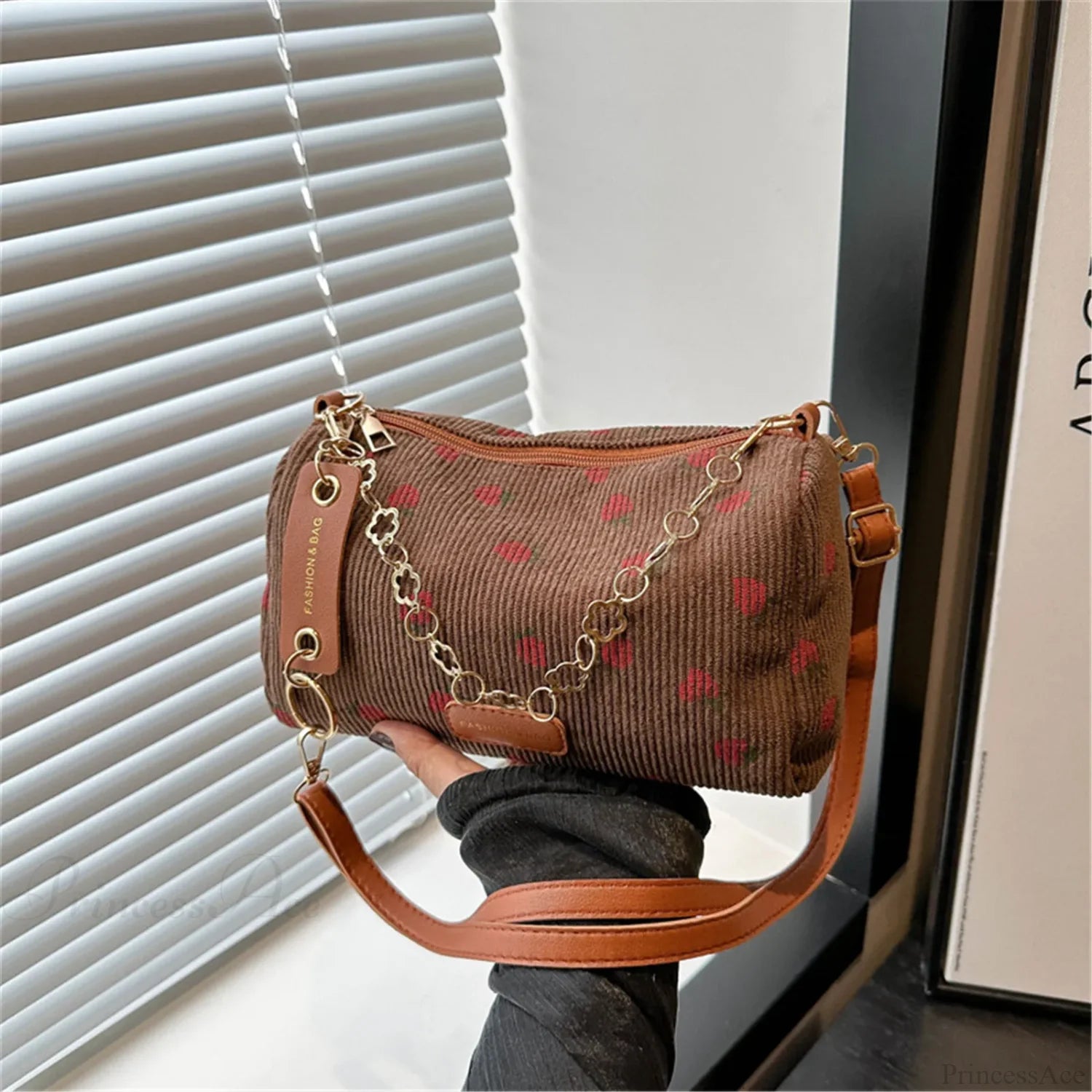 Strawberry Corduroy Mini Crossbody Brown crossbody-250126